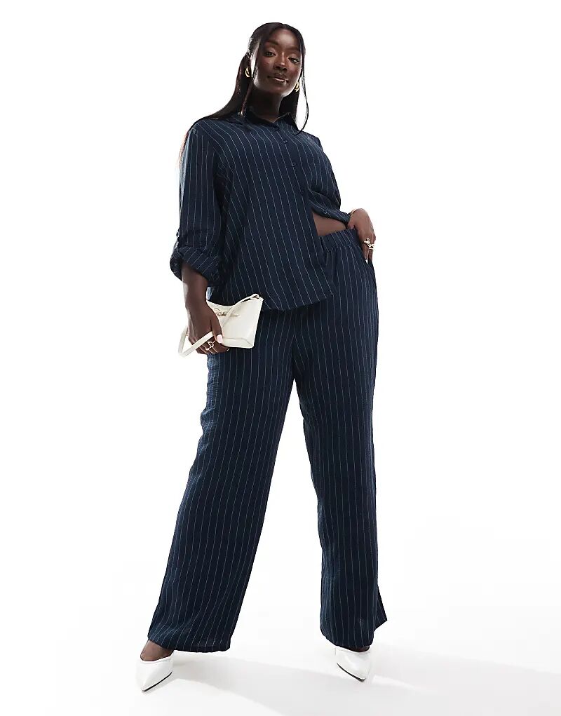 

Свободные брюки Vero Moda Curve в тёмно-синюю полоску — часть комплекта