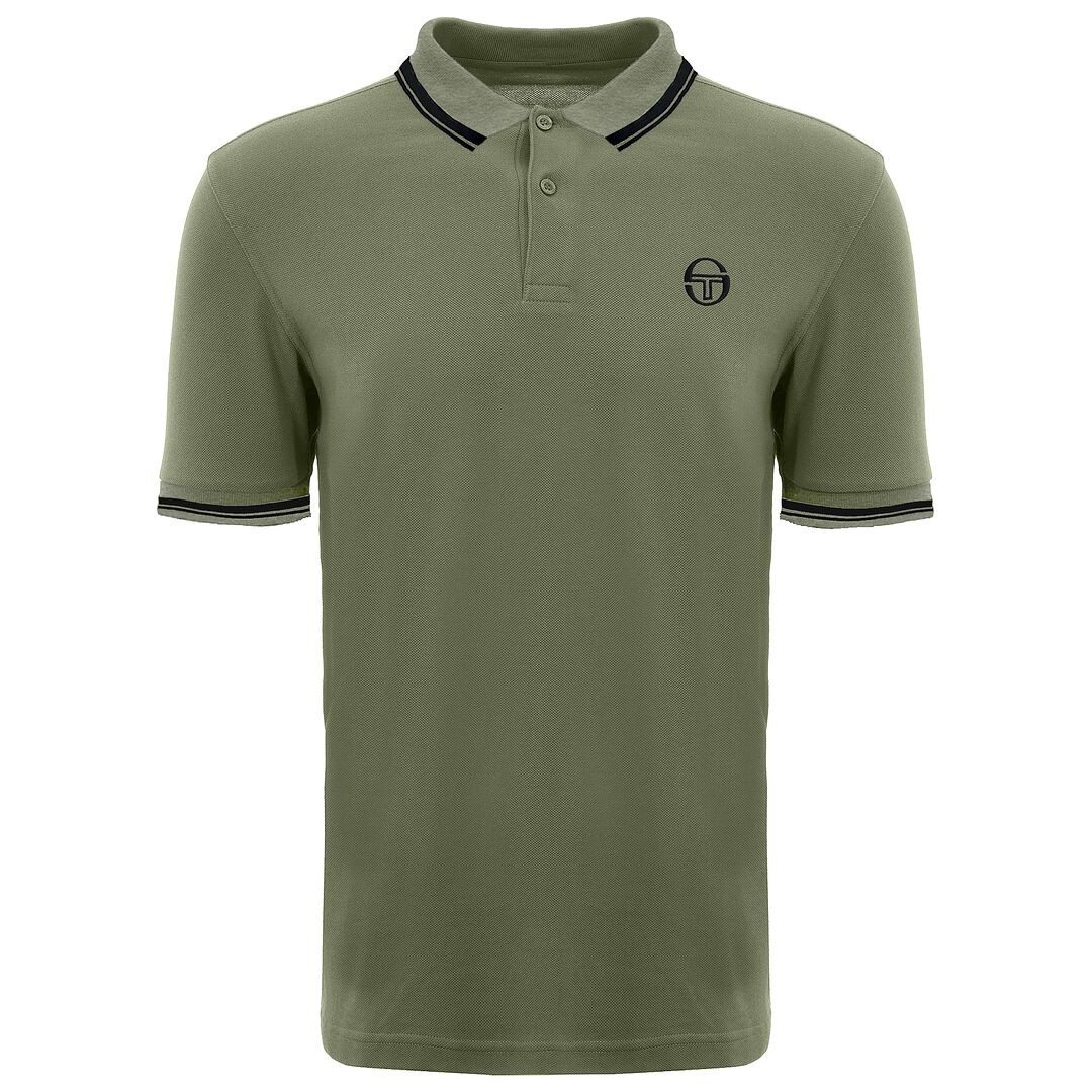 

Легендарная рубашка-поло армейского цвета в полоску Sergio Tacchini, хаки