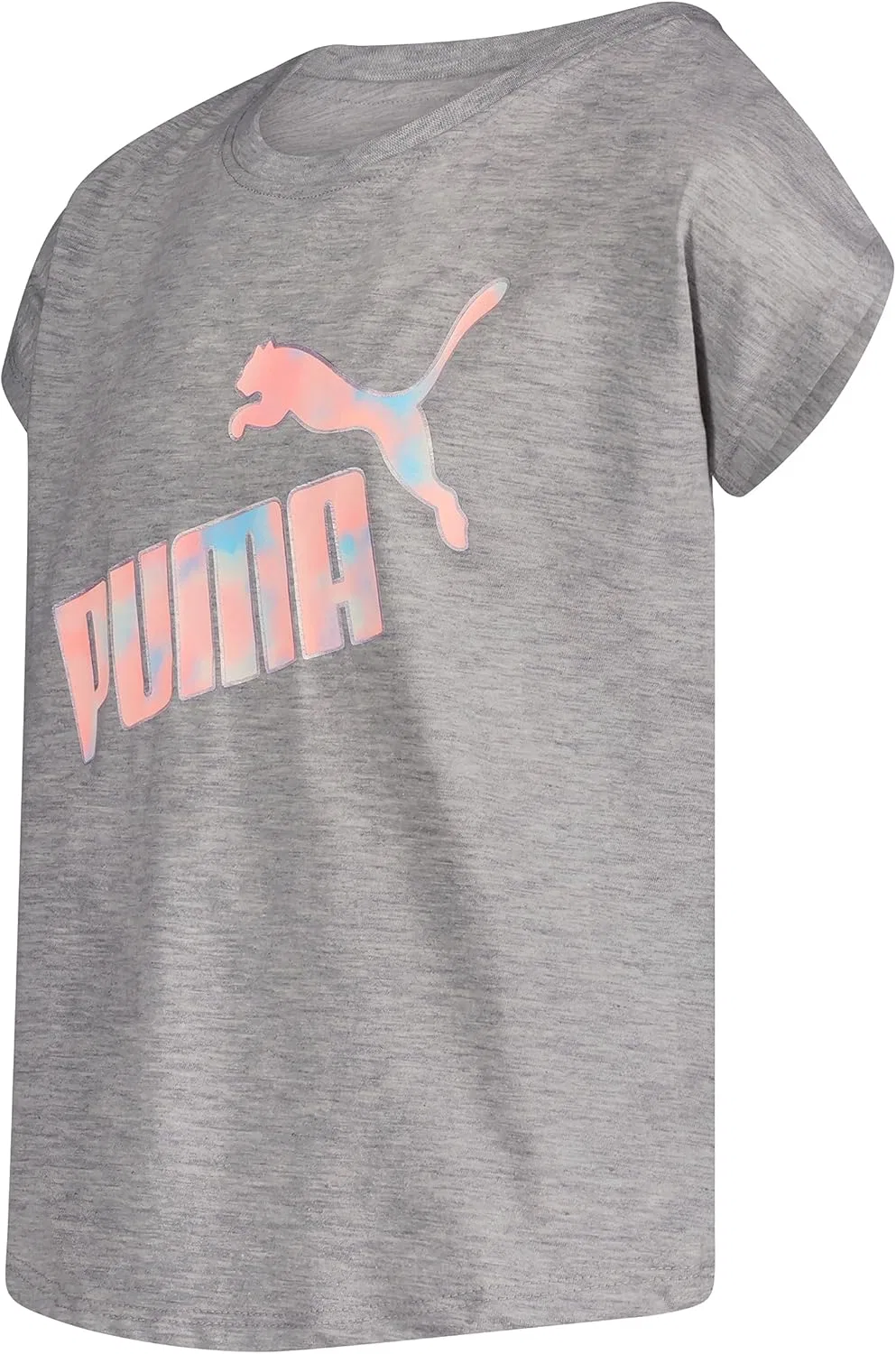 Детская футболка Puma с коротким рукавом и круглым вырезом, с логотипом Core Logo, мягкая и легкая, светло-серый меланж — фото 3