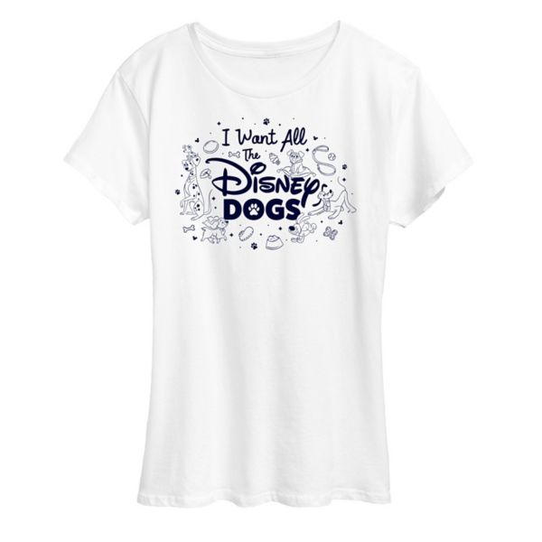 

Футболка женская с принтом "Хочу всех собак" I Want All The Dogs Disney, белый