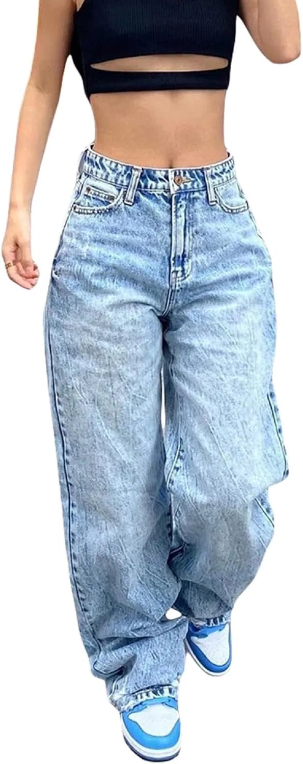 Джинсы с принтом звезды, Low Rise Baggy, Light Blue