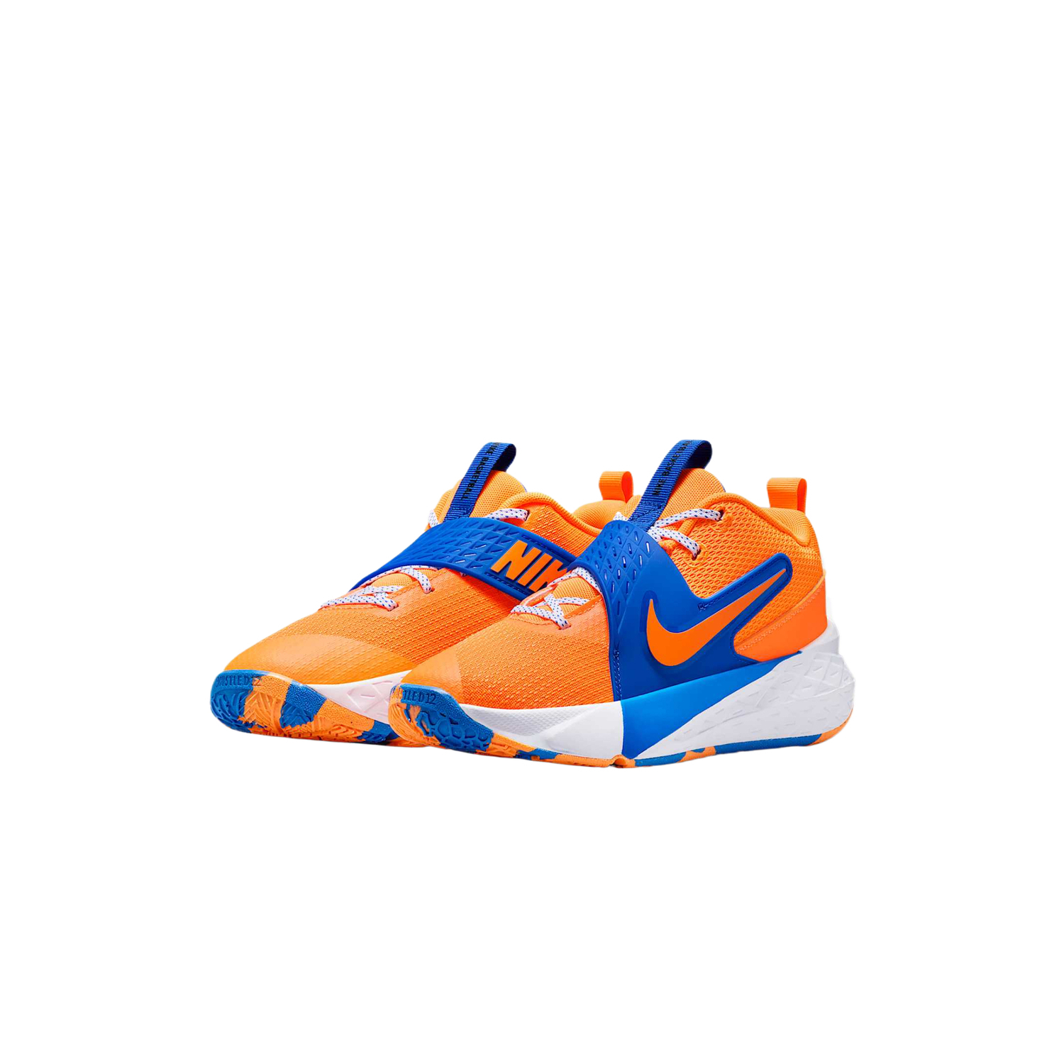 Team Hustle D 12 Cushioning детские баскетбольные кроссовки Mid top Unisex Nike, оранжевый/синий/серый — фото 4