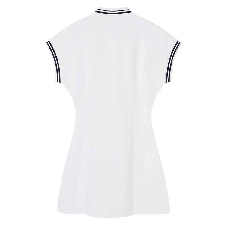 Женское платье LACOSTE SS26, с коротким рукавом, бело-синие полоски — фото 3