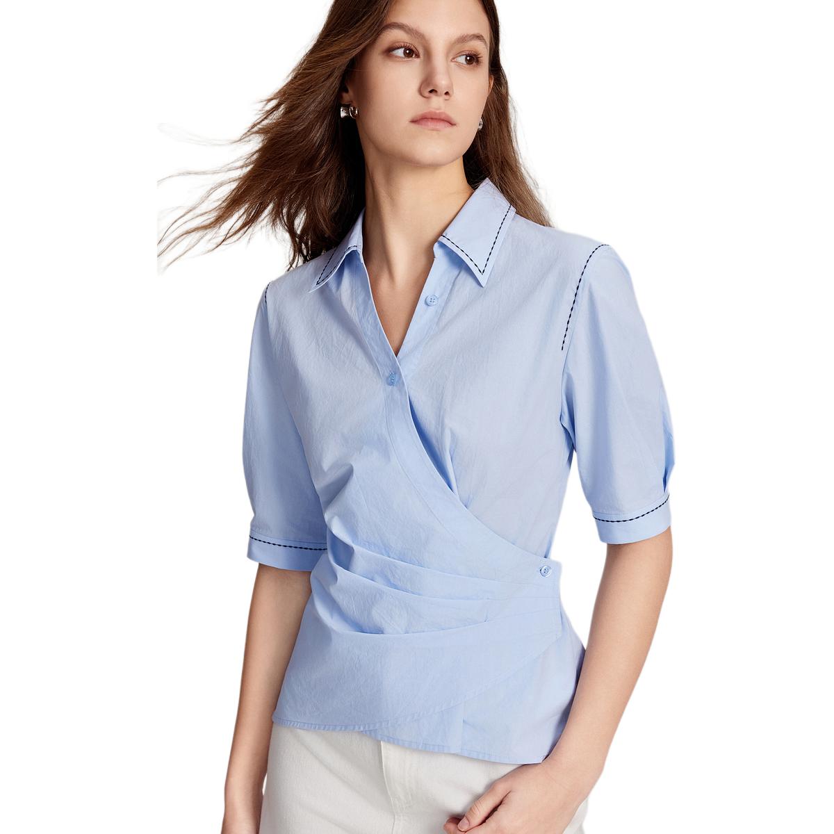 

ELLE Рубашка женская светлая голубая с острым воротником