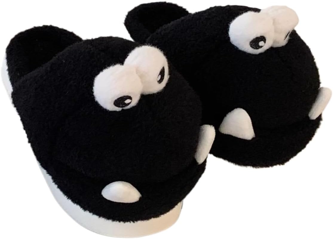 

Мягкие тапочки из пены с эффектом памяти, пушистые зимние домашние тапочки, милые тапочки с животными, забавные странные тапочки для женщин и мужчин Plonme, черный