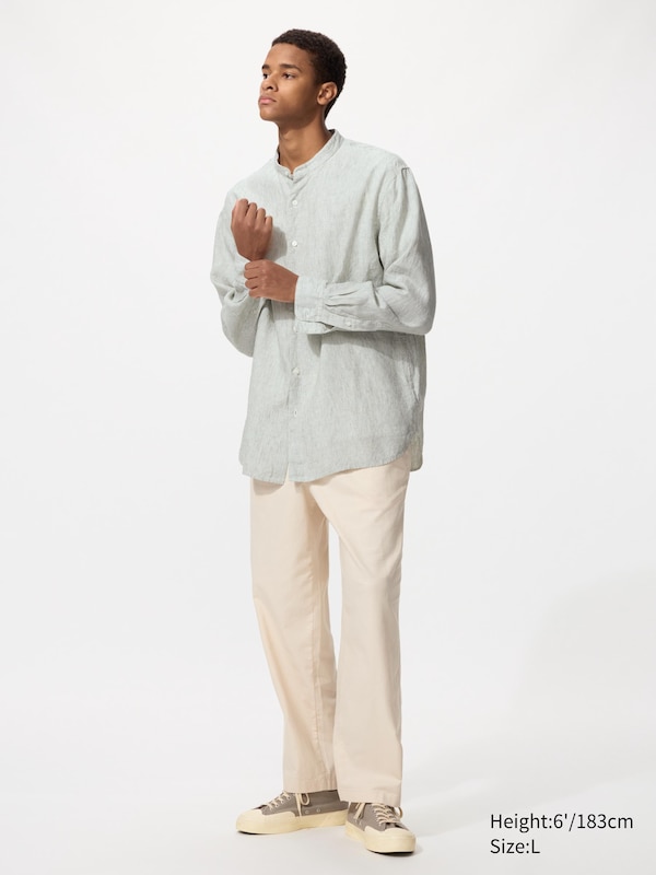 Льняная рубашка со стойкой (в полоску) Uniqlo, 62 blue — фото 2