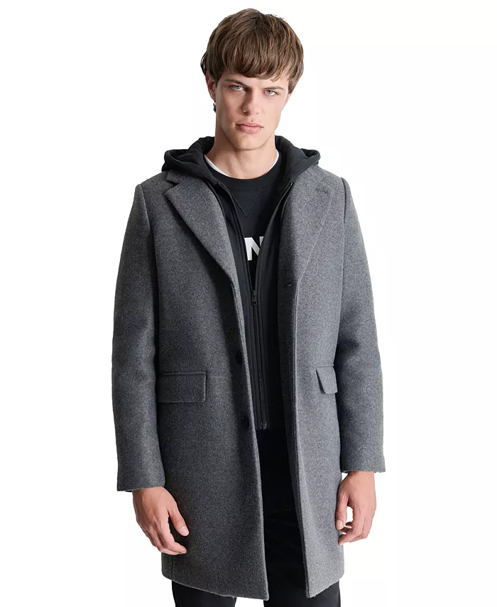 

Мужское пальто с отстегивающимся капюшоном и лацканами Dkny, серый