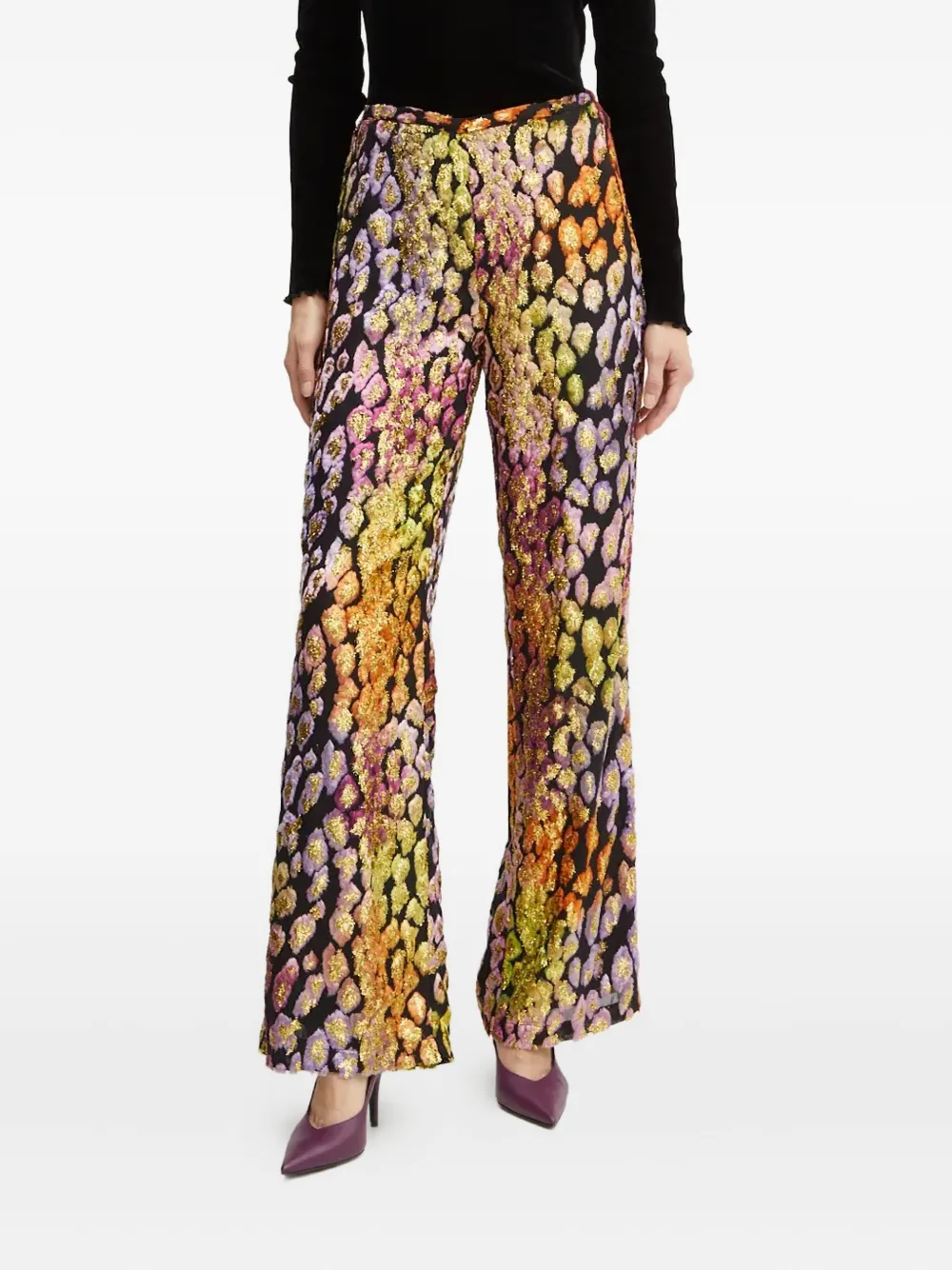 

Брюки с леопардовым узором и эффектом металлик Forte Forte, черный