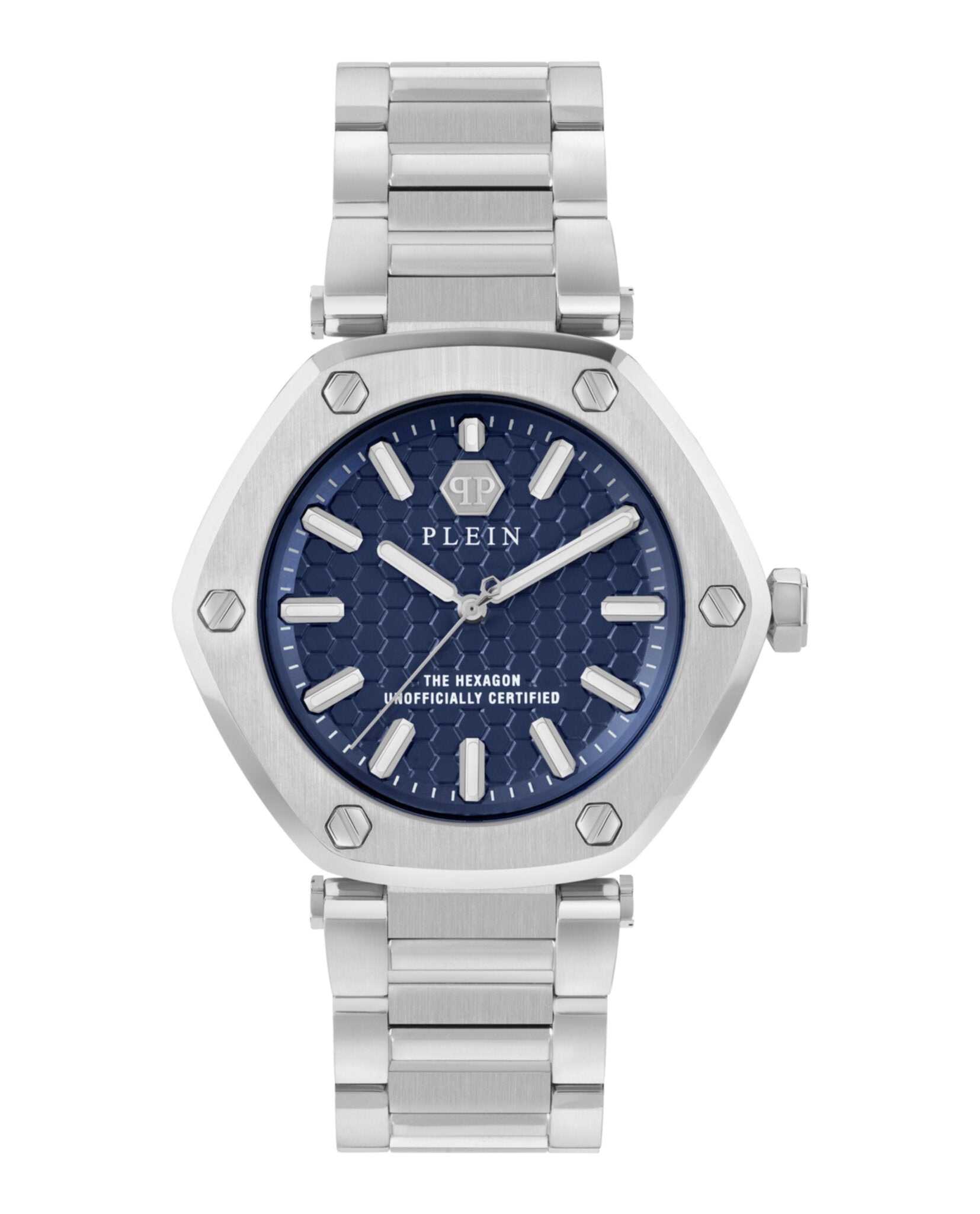 

Часы с шестиугольным браслетом PHILIPP PLEIN, цвет silver/stainless steel/blue