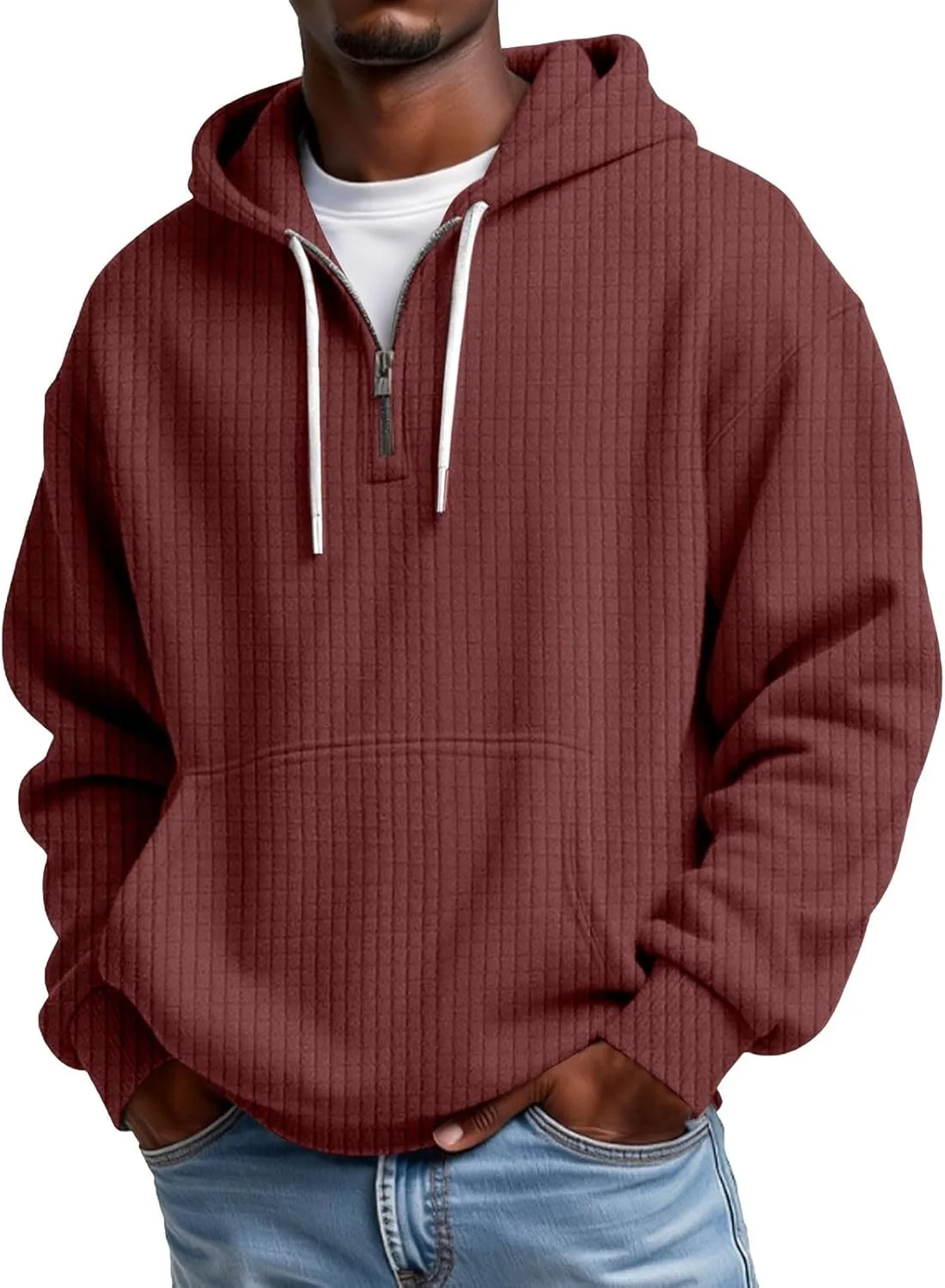 

Мужской худи с четвертью молнии Big and Tall, длинный рукав, с карманами