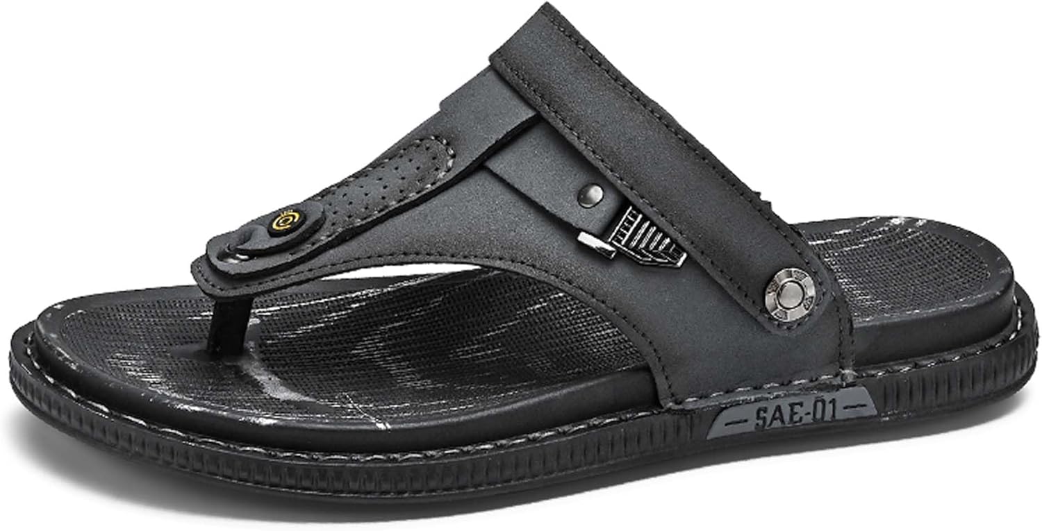 

Мужские кожаные сандалии-шлепанцы премиум-класса с текстурированной резиновой противоскользящей подошвой. Универсальные, можно носить как домашние тапочки или сандалии. Изготовлены вручную. Стильная повседневная обувь Generic, серый