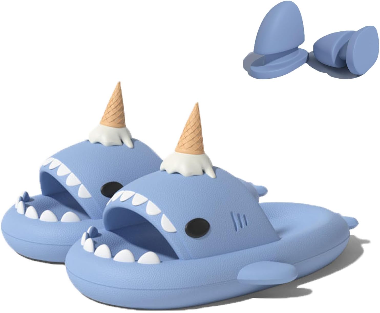 

Тапочки Zureto Shark с 3D забавными плавниками, унисекс, тускло-облачные, с открытым носком, для душа, бассейна и пляжа, из ЭВА, синий