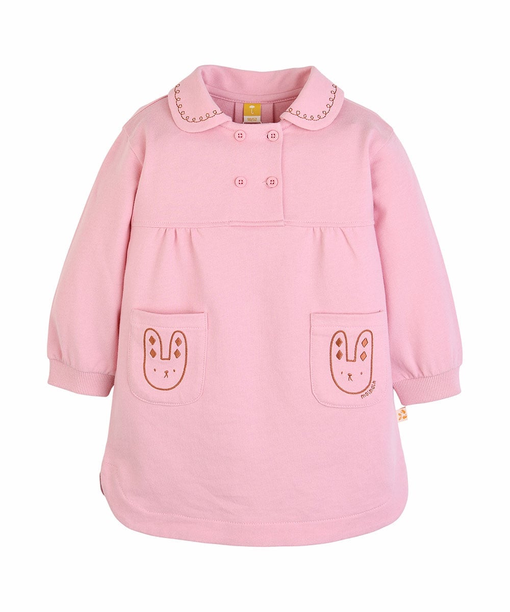 Платье с длинными рукавами и воротником-стойкой в виде кролика Moimoln, Pink