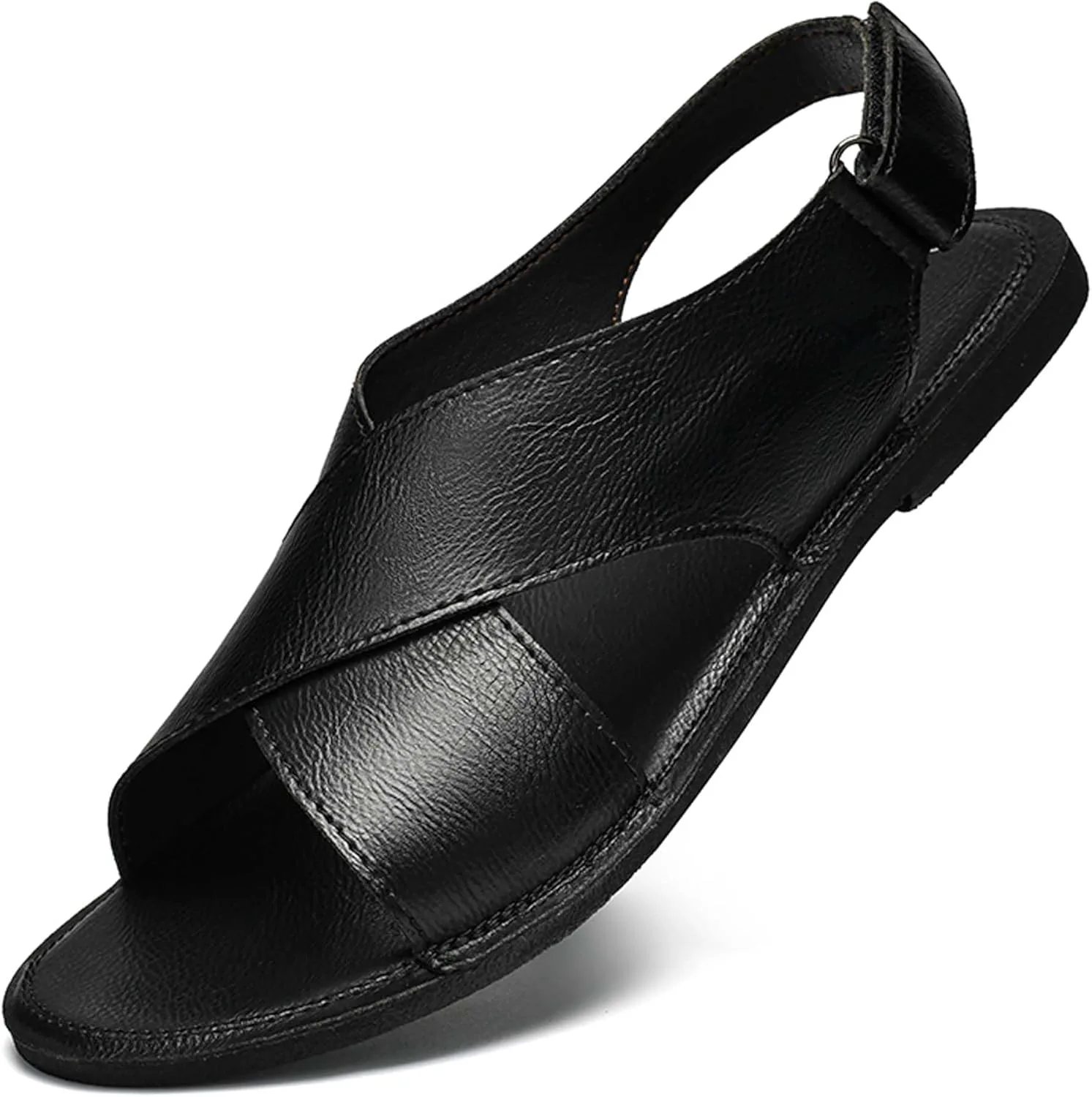 Mens Fashion Leather Roman Сандалии, Breathable Barefoot Сандалии, Open Toe Сандалии Casual Business, suitable for daily walks, beach strolls, driving and so on Vtiao, черный — фото 3