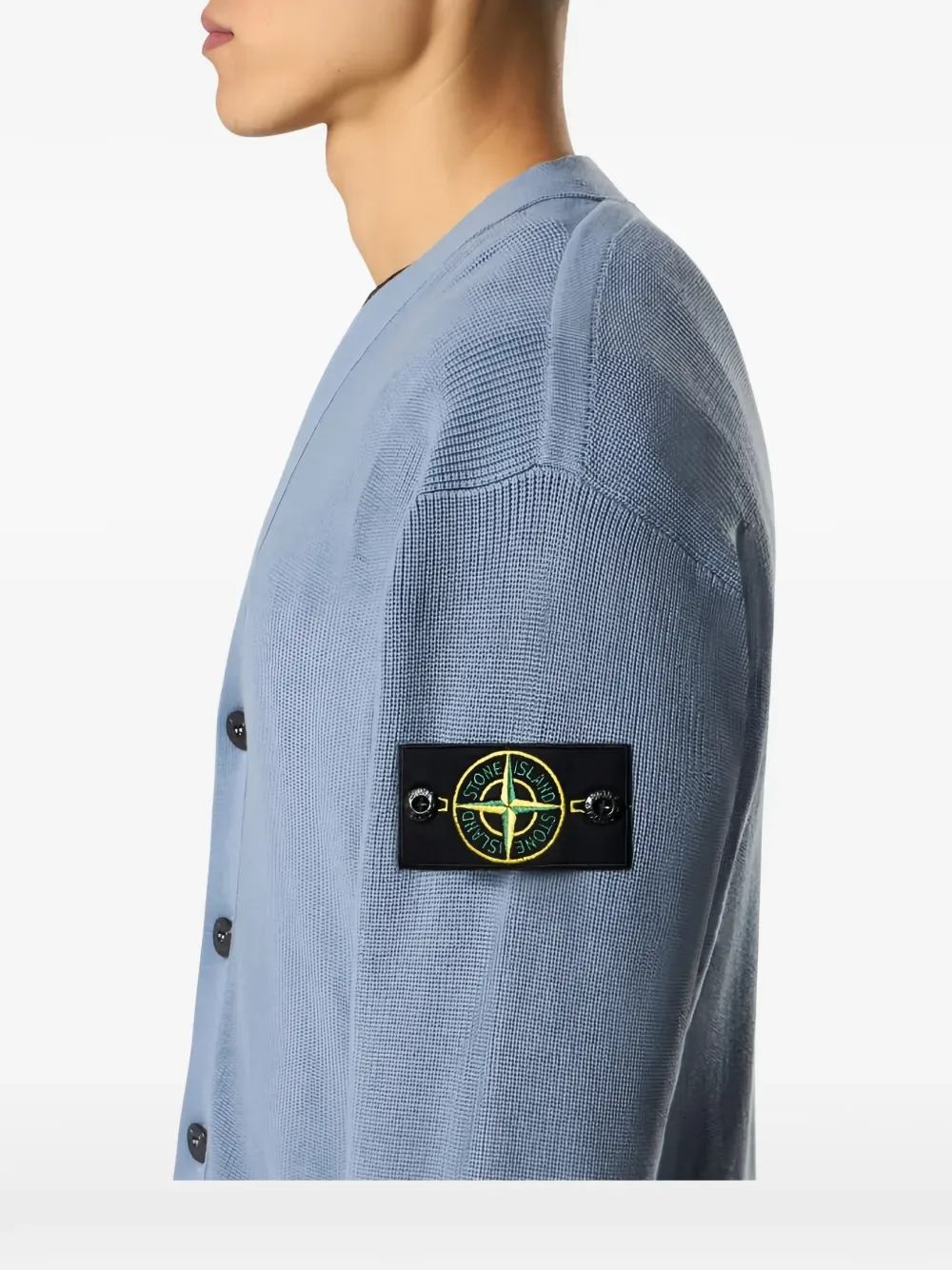 Кардиган с V-образным вырезом и нашивкой-логотипом Stone Island, синий — фото 3