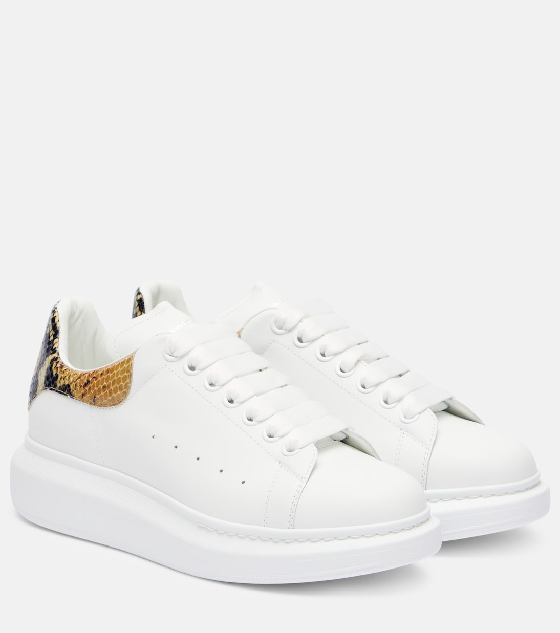 Массивные кеды из кожи с эффектом змеиной фактуры McQueen, White/Multicolor