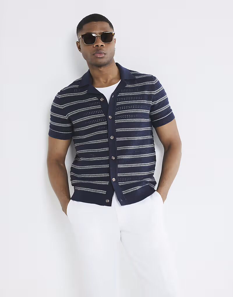 

Текстурированная рубашка River Island Striped темно-синего цвета