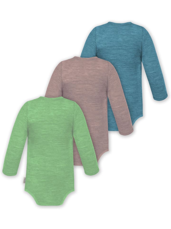 Normani Outdoor Sports Комплект из 3 детских боди с длинными рукавами из мериносовой шерсти, цвет Окленд, синий/розовый/зеленый — фото 2