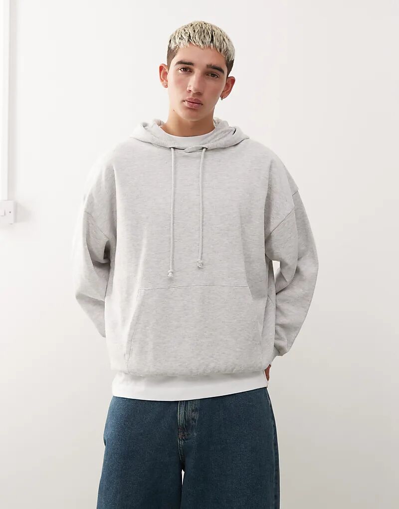 

КОЛЛУЗИЯ Свободная толстовка с капюшоном серого меланжевого цвета
