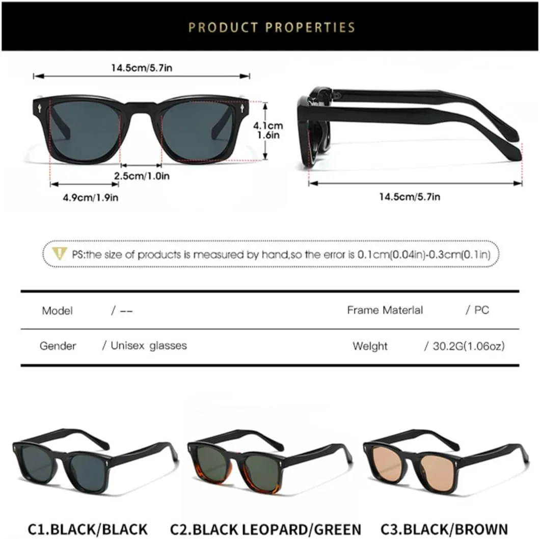 

Женские квадратные солнцезащитные очки, мужские панк-очки с защитой от УФ-излучения UV400, ретро-стиль, декор с заклепками, модная прозрачная оправа UATXTAU, Brown