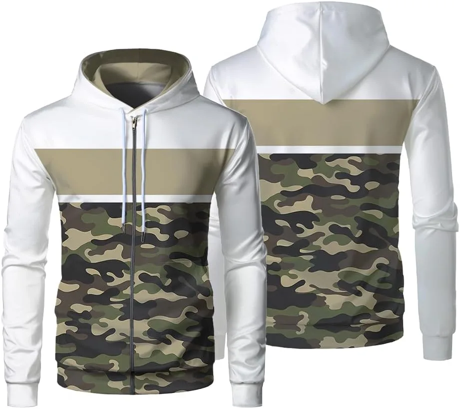 

Мужская худи с камуфляжным принтом и молнией спереди Wifru