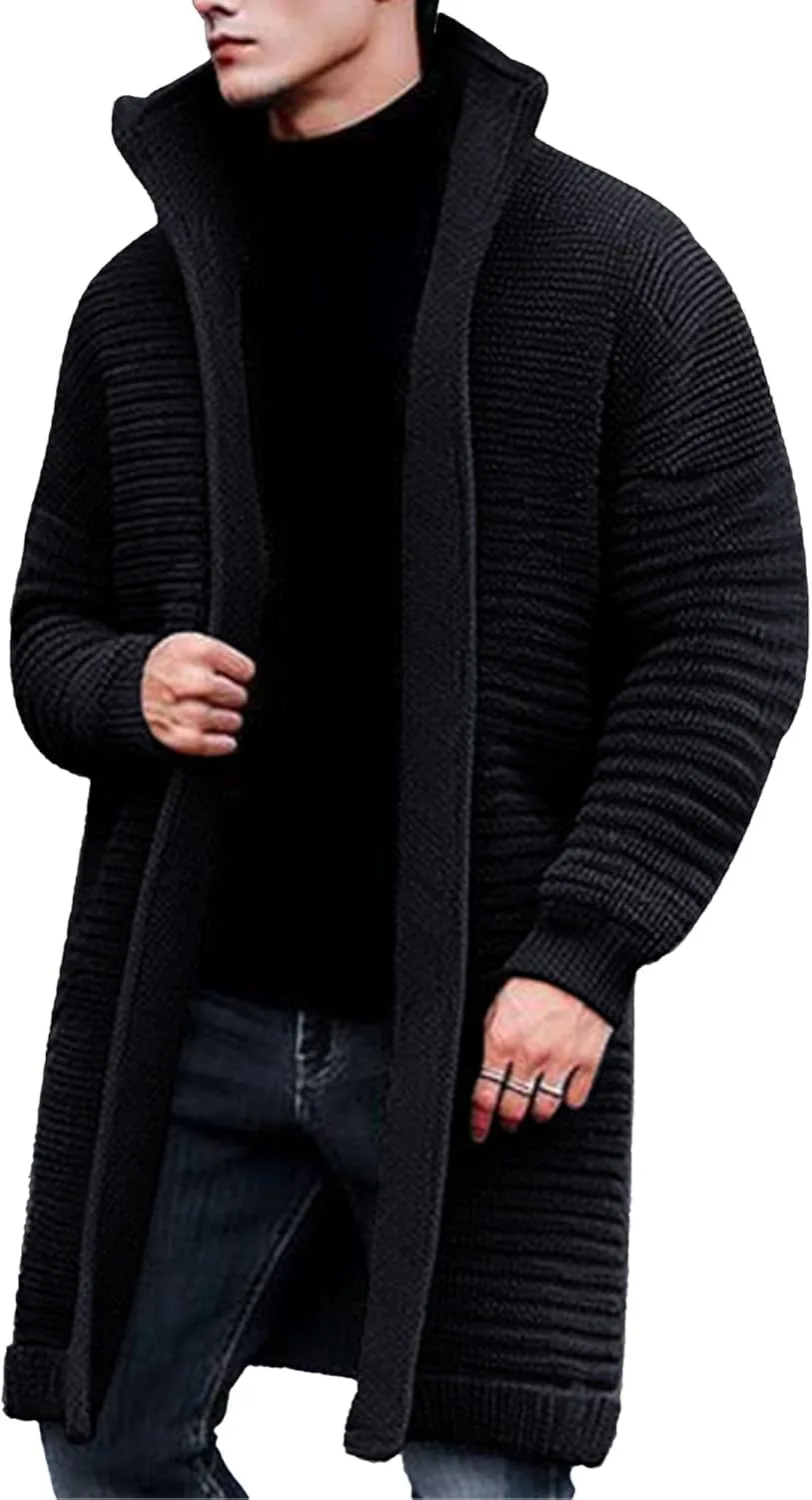 

Мужской кардиган с воротником стойкой, вязаный, длинный, slim fit, шерсть SWJGLITTR