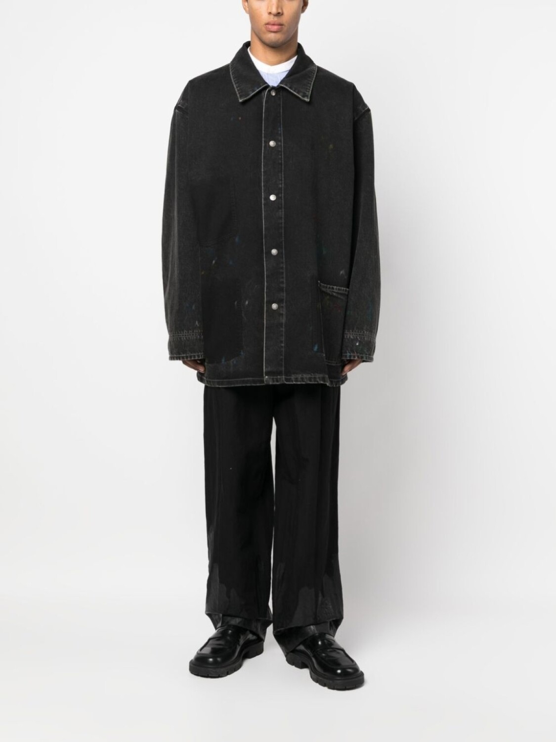 Maison Margiela однобортное пальто из денима, черный — фото 2