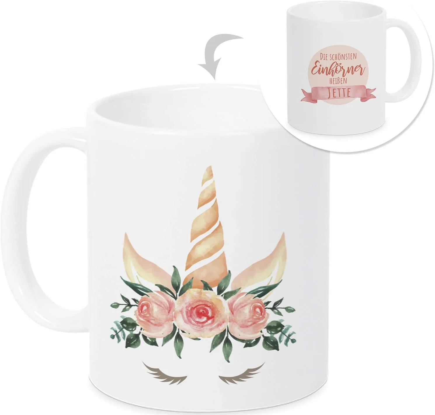 GRAZDesign кружка с единорогом и именем для девочки, детская кружка, керамика, 330 мл - Unicorn Sleepy Eyes
