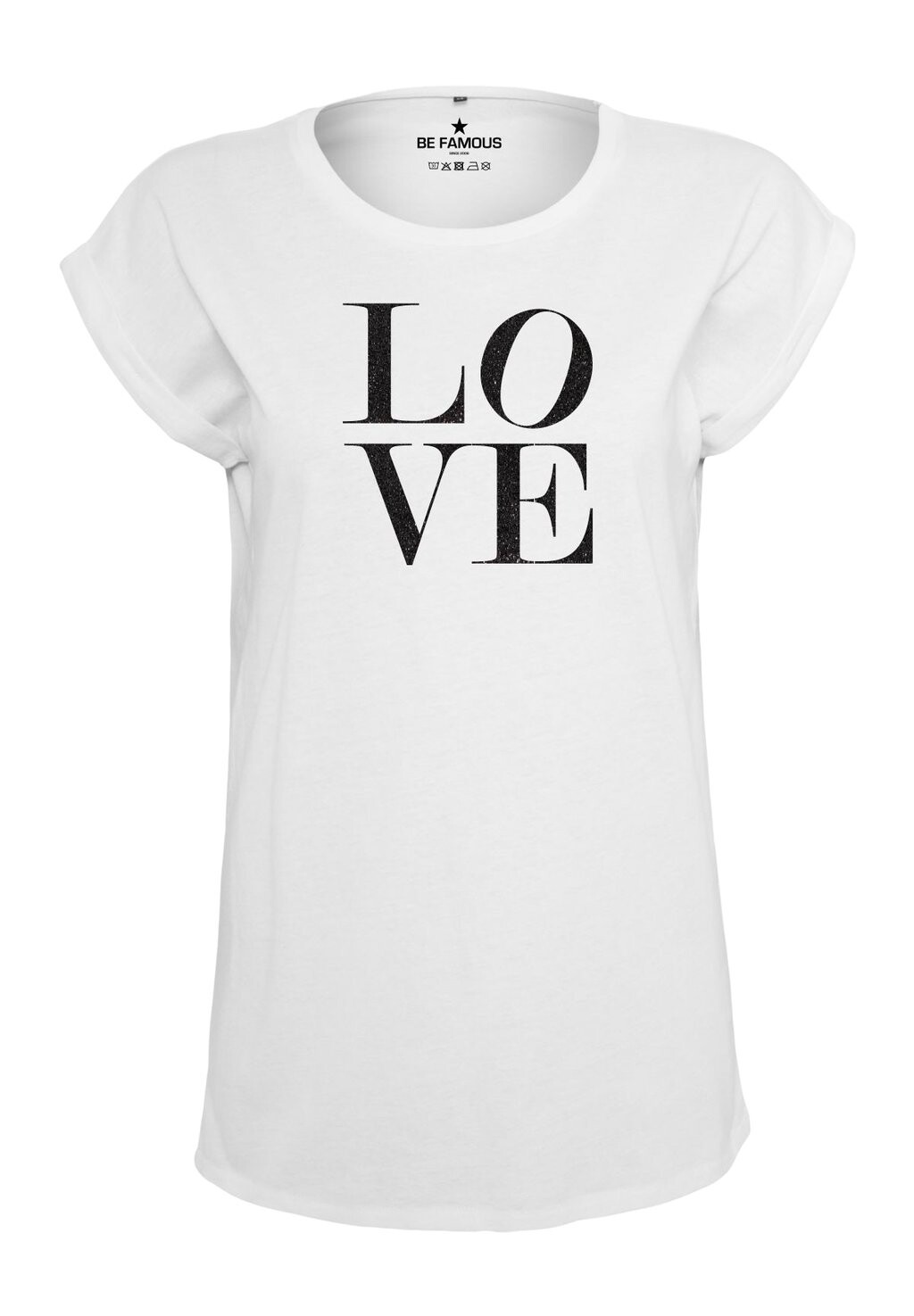 

Футболка с принтом CLASSIC ROLL UP LOVE Be Famous, цвет white shirt print black glitter g