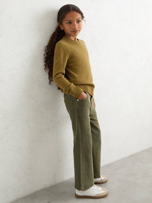 Детский джемпер Anya из кашемировой смеси с ажурной вязкой Reiss, Khaki Green — фото 2