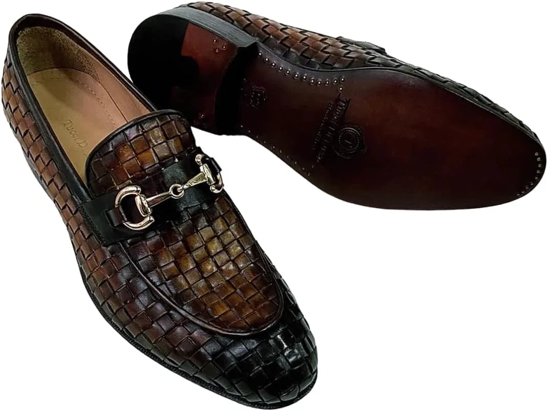 Лоферы Tucci Di Lusso Burnished Brown Chequeboard Woven Italian Leather Handmade Luxury, коричневый