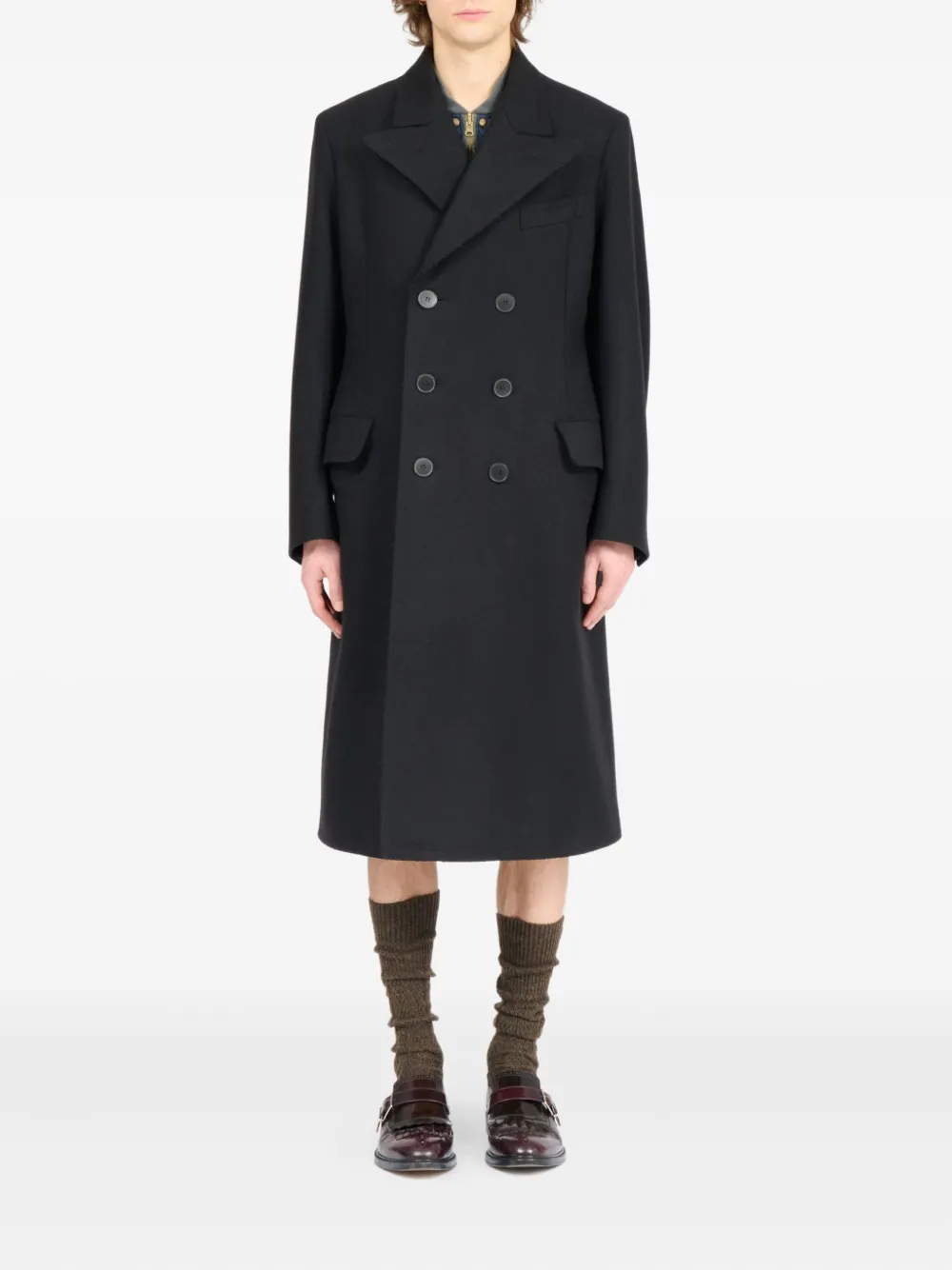 Двубортное пальто из вирджинской шерсти MAISON MARGIELA, черный — фото 2
