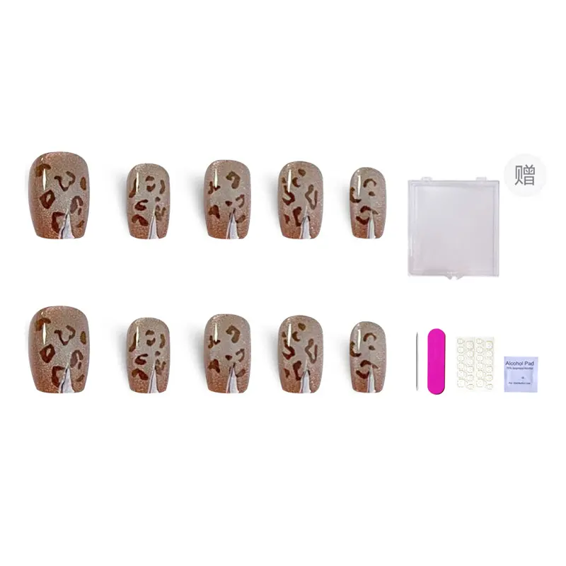 

ORANOT Накладные ногти Fall Winter Leopard Print Cat Eye короткие лесенка кофе размытие 16мм