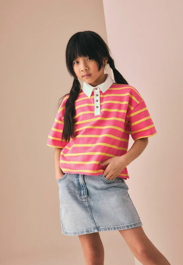 Регбийная футболка с коротким рукавом стандартного кроя. рубашка-поло Next, Bright Pink Stripe