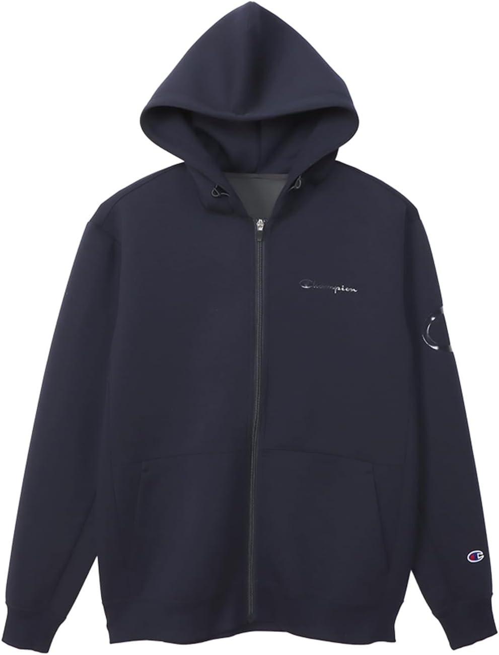 

Мужская спортивная толстовка Champion C3-YS101 с длинными рукавами и капюшоном WRAP-AIR, эластичная, термобелье, с логотипом, на молнии, темно-синий