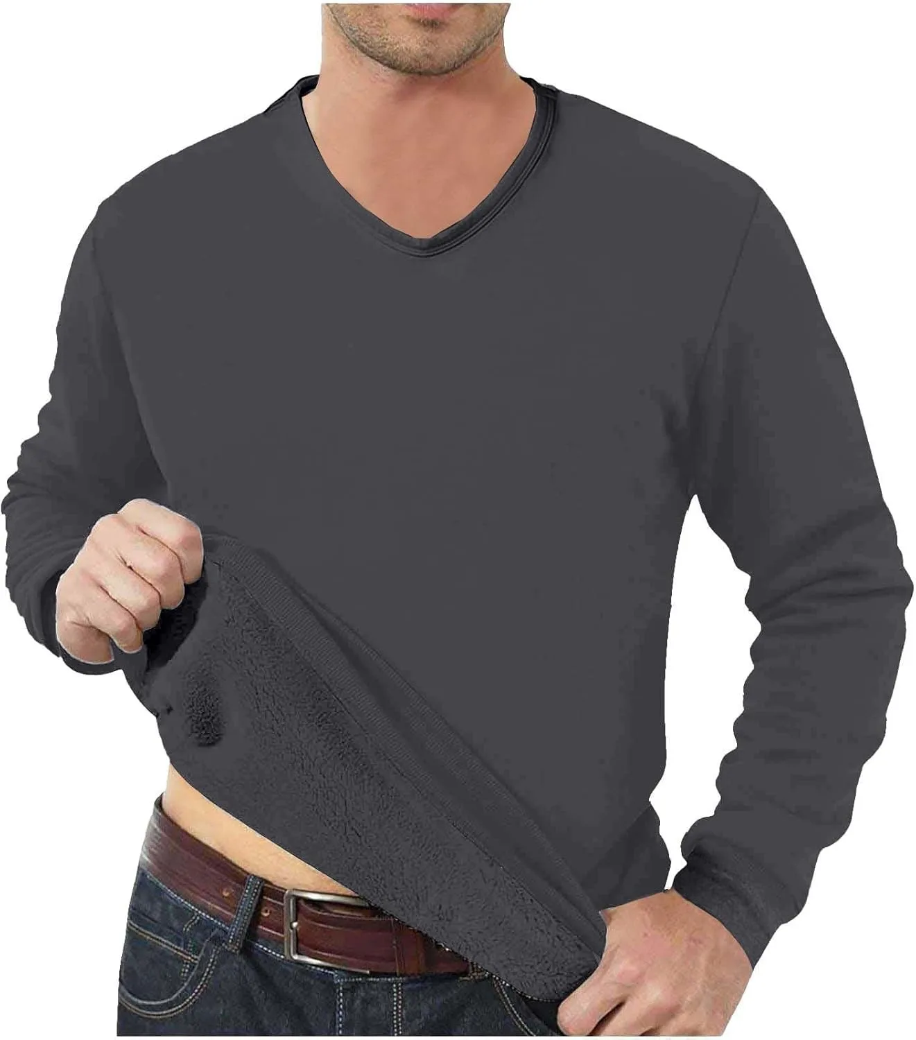 

Мужская зимняя термофутболка с длинным рукавом и воротником V-образной формы