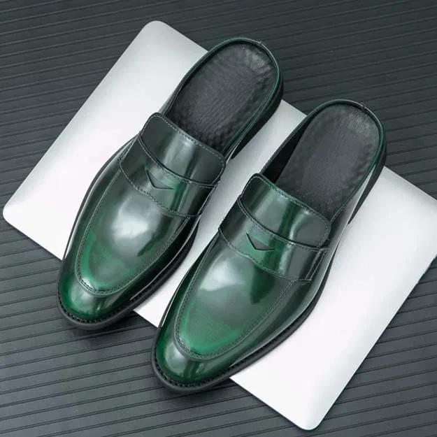 Мужские лоферы, кожаные, Half Shoes, Green — фото 4