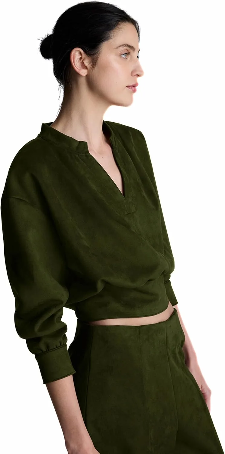 

Kenneth Cole женский топ с длинными рукавами и V-образным вырезом из замши