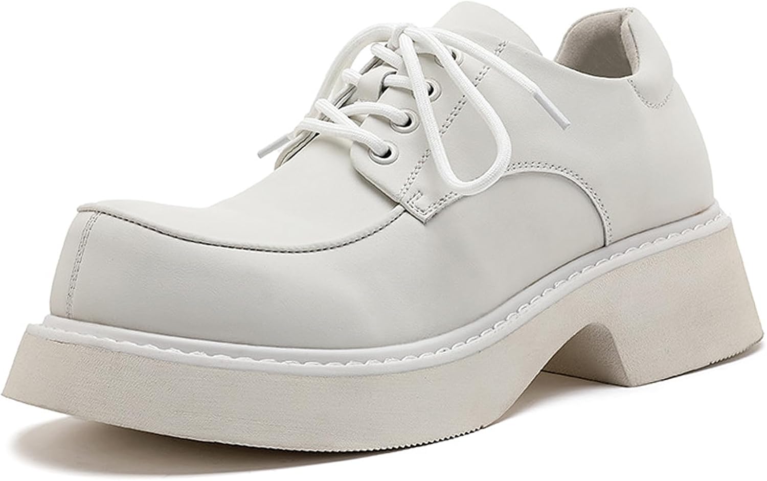 

Мужские кожаные туфли с шнуровкой на платформе, массивный каблук, широкий носок, комфортные, противоскользящие, модные, с эффектом увеличения роста, повседневные, деловые, туфли Qijozxn, белый