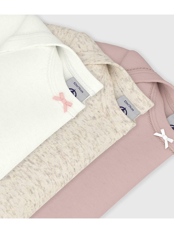 PETIT BATEAU Комплект из 3 боди розового/бежевого/белого цвета — фото 3