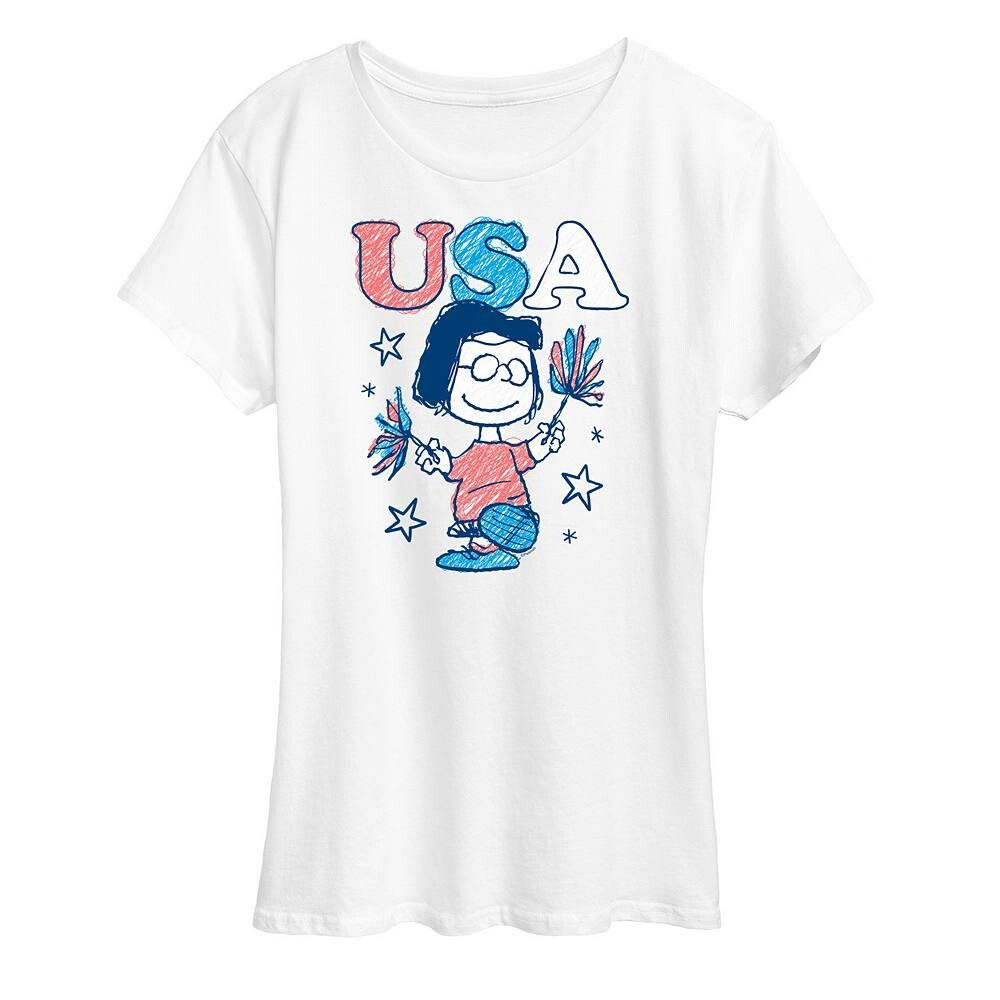 

Женская футболка с рисунком Peanuts Marcie Pom Pom USA Licensed Character, белый