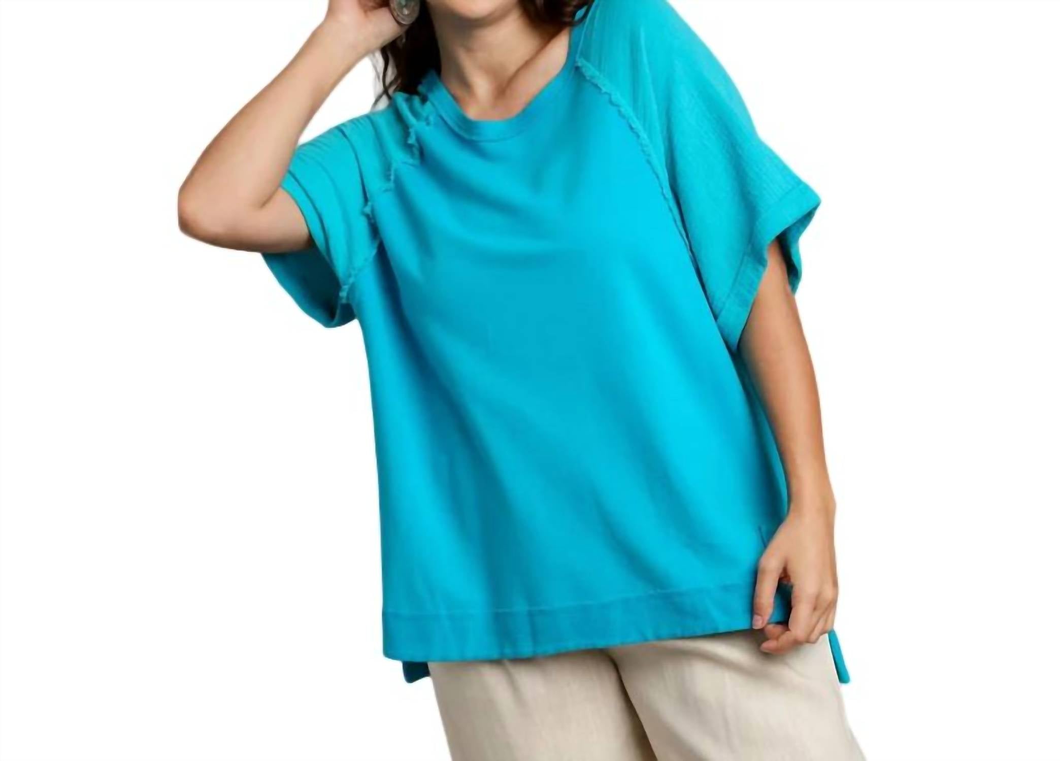 

Топ-пуловер из хлопковой марли и французского трикотажа - Plus In Aqua Style USA