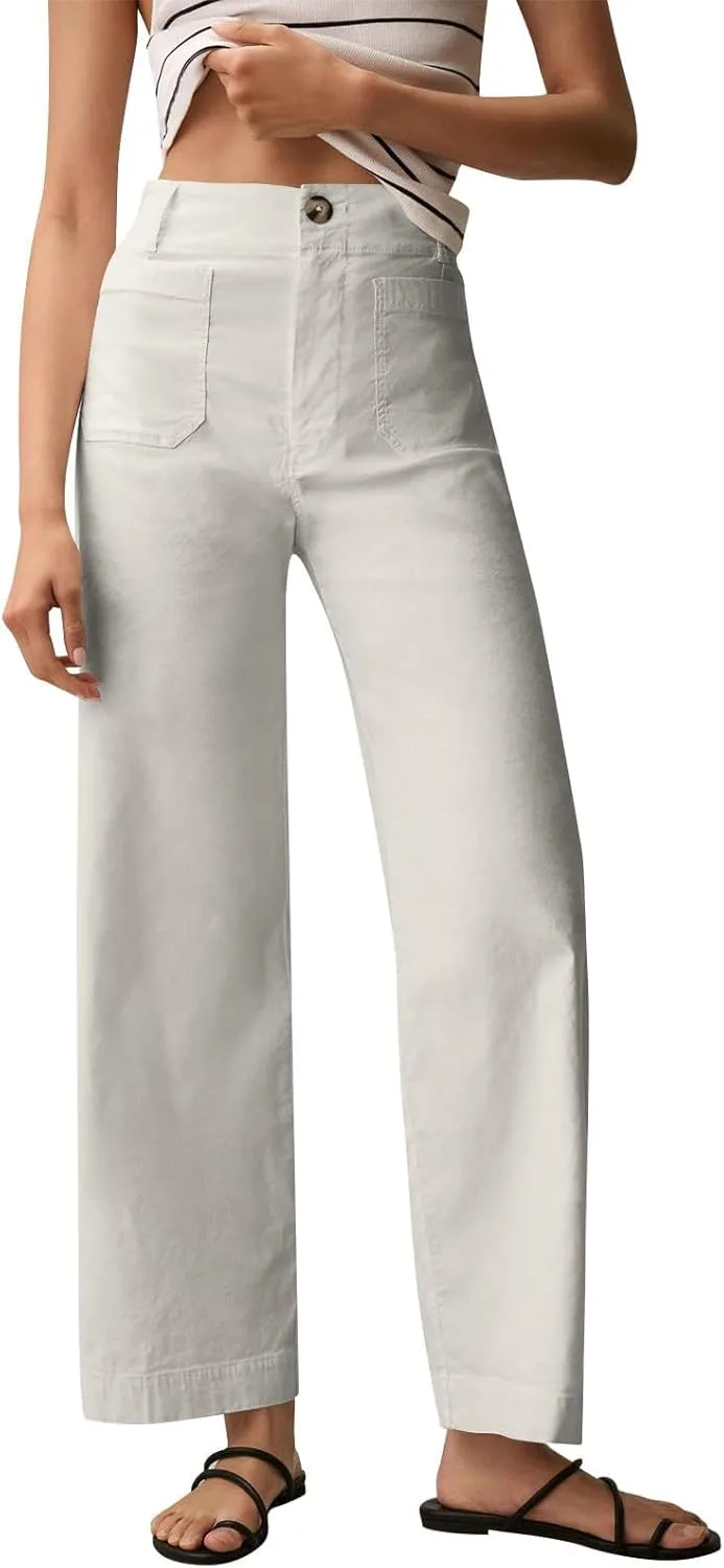 

Твиловые укороченные брюки-клеш для женщин Casual High Waist Chino с карманами Aluhayos