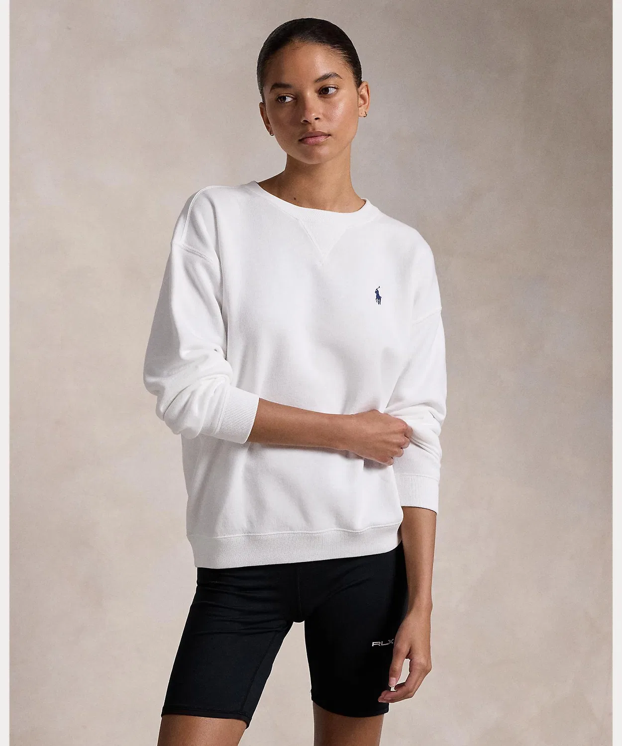 Свитшот флисовый с круглым вырезом Polo Ralph Lauren Relaxed Fit белый