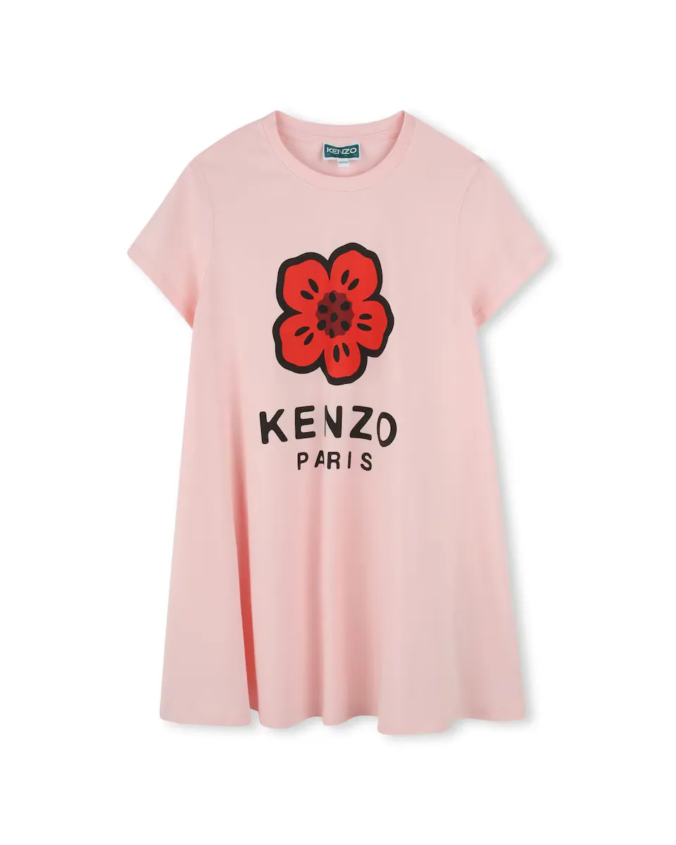 

Платье для девочки из хлопка с короткими рукавами Kenzo Kids, розовый