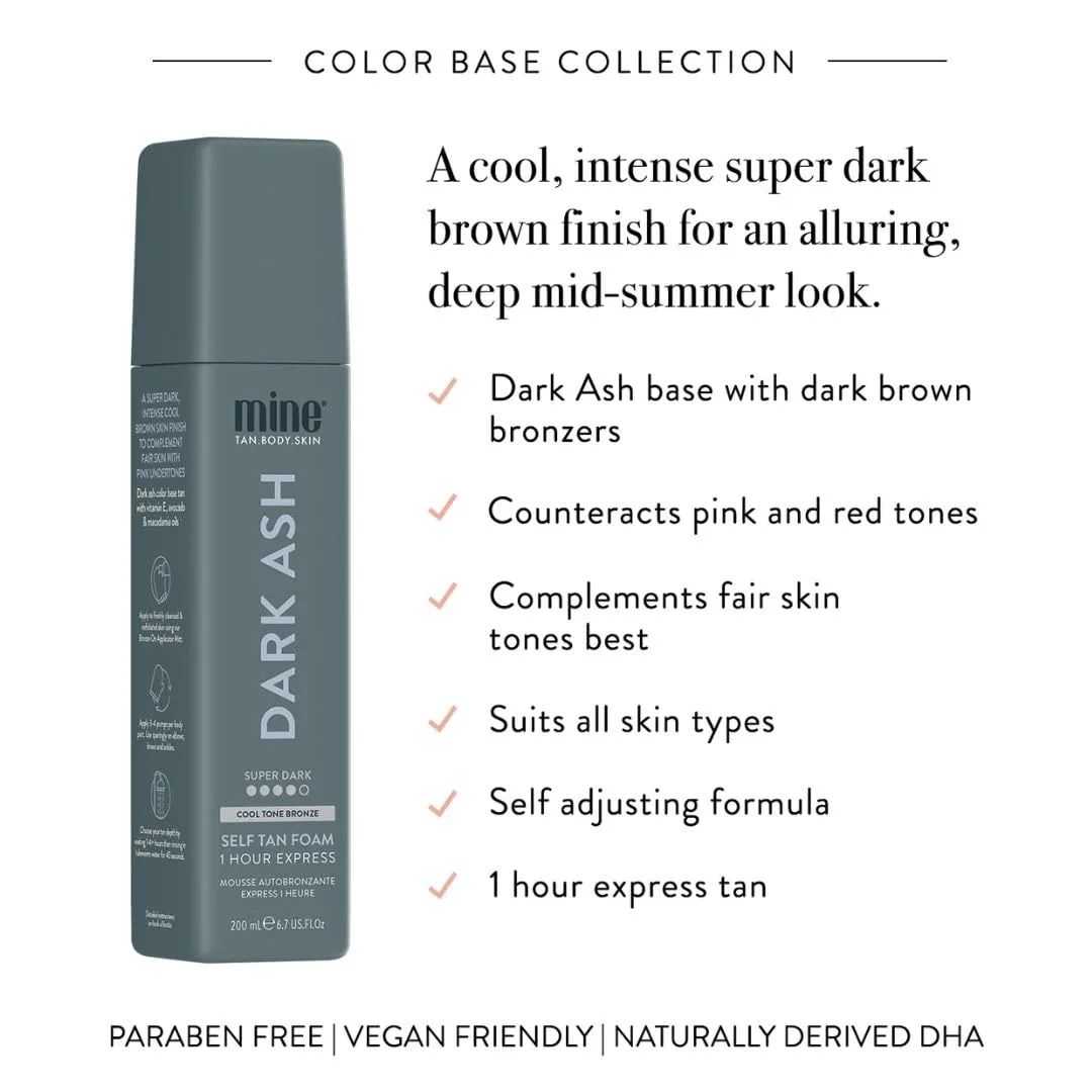 Minetan Self Tan Foam Dark Ash - экспресс-автозагар за 1 час, мусс для прохладного темного бронзового оттенка, для лица и тела, 200 мл 198 мл (1 шт.) Minetan Body.Skin, Cool Dark — фото 3