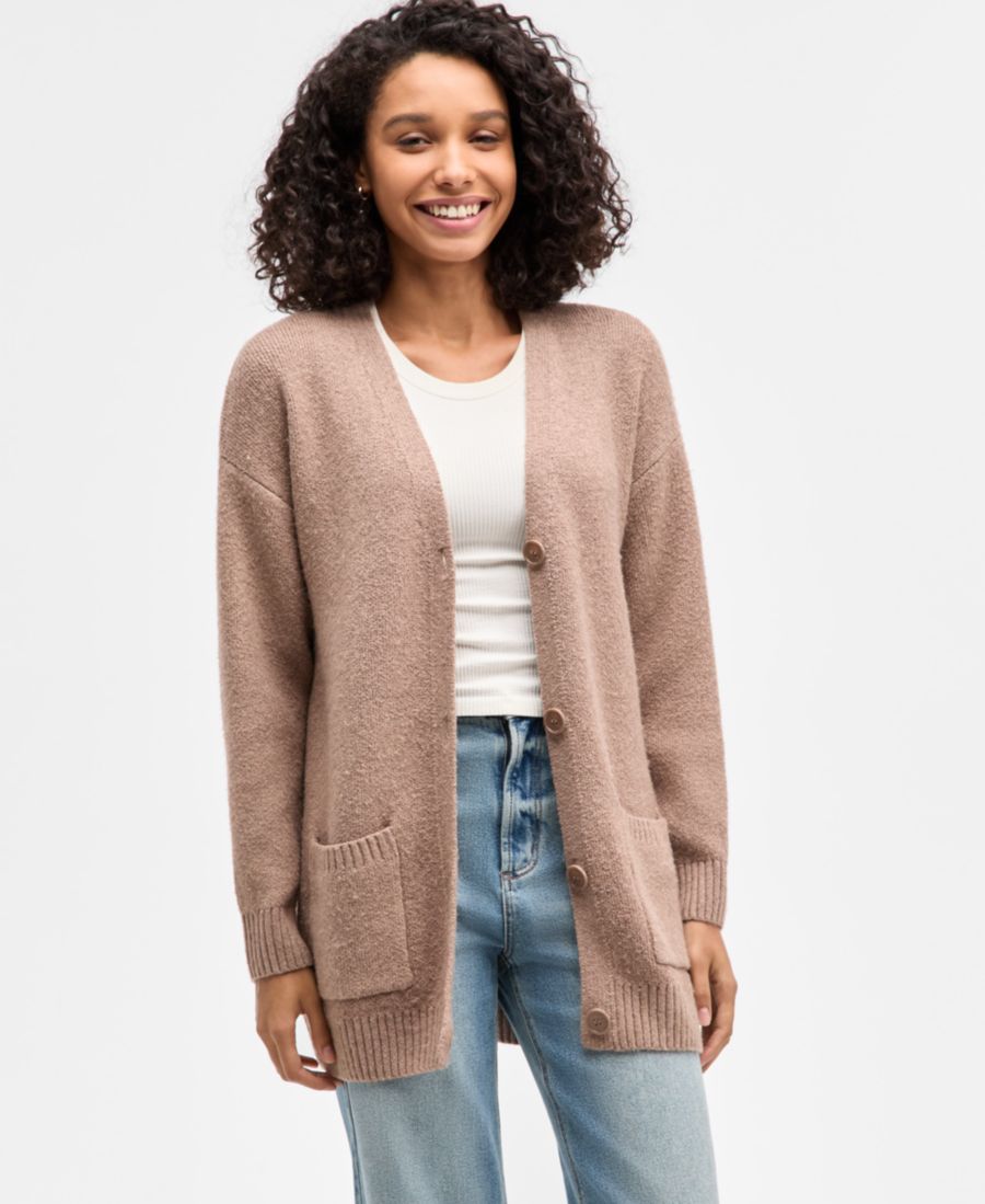 

Длинный кардиган-комбинезон с V-образным вырезом и застежкой на пуговицы для подростков Hippie Rose, Mocha Mousse