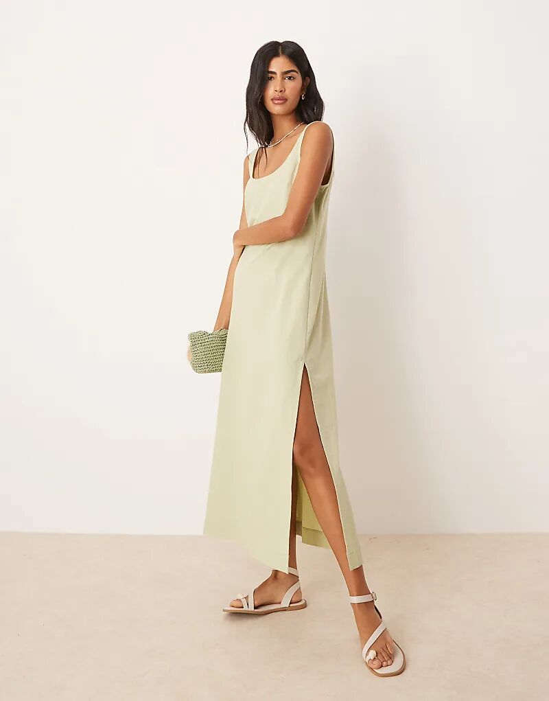 

Платье миди из хлопка и льна ASOS DESIGN с круглым вырезом цвета шалфея