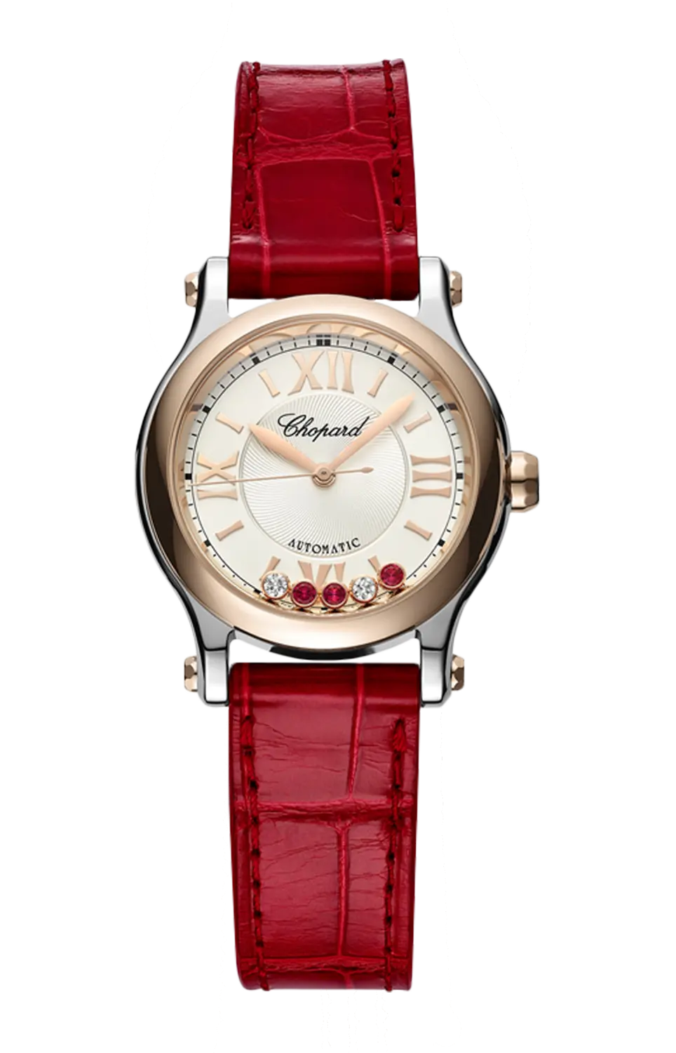 

Happy sport 30 мм, автоматические, розовое золото, нержавеющая сталь, диаманты, рубины - 278573-6026 CHOPARD