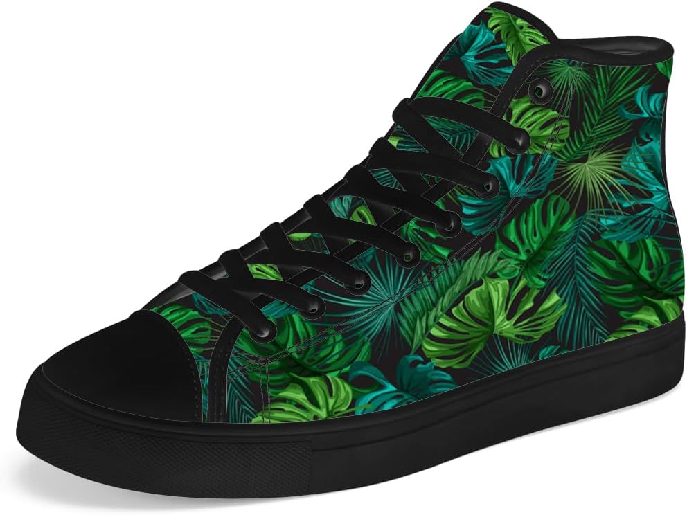 

Мужские и женские высокие кеды из парусины с тропическим рисунком листьев Chebing, синий/зеленый